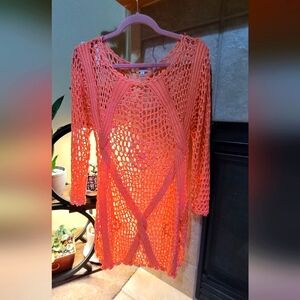 Women's Coral Crochet Swim Cover-Up